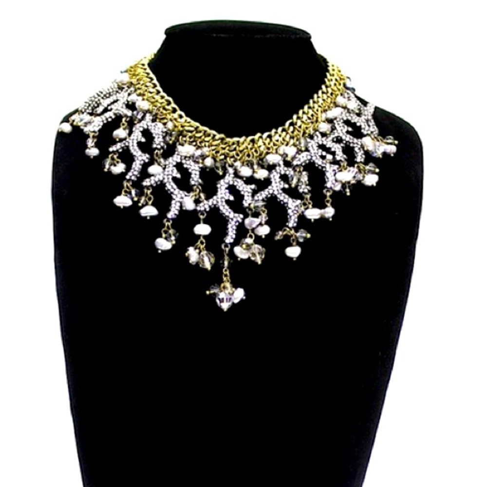 Badgely Mischa Necklace - coral, pearl and crystal beads - Stunning